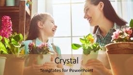  Presentation with child care - Audience pleasing slide deck consisting of helps her mother to care backdrop and a coral colored foreground