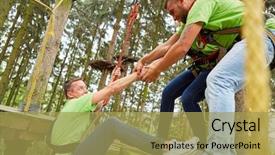  Presentation with team building - Theme consisting of helps man climb the high background and a yellow colored foreground