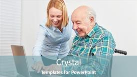  Presentation with social media - Theme having helps senior at laptop computer background and a seafoam green colored foreground