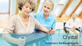  Presentation with senior citizen - PPT theme with helps senior citizen with walker background and a light blue colored foreground
