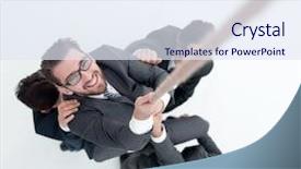  Presentation with team business top view - Amazing slide deck having helps the boss to climb backdrop and a sky blue colored foreground