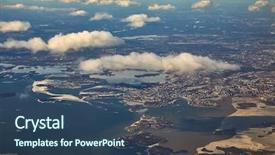  Presentation with air - Amazing presentation theme having helsinki viewed from the air backdrop and a ocean colored foreground