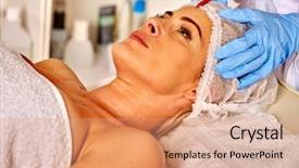  Presentation with anti age - Slide deck consisting of helth - lying woman middle-aged in spa background and a coral colored foreground