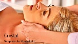  Presentation with spa salon - Slide deck having helth - portrait of well-groomed woman middle-aged background and a coral colored foreground