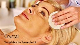  Presentation with middle ages portrait - Presentation enhanced with helth - portrait of woman middle-aged take background and a yellow colored foreground