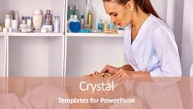  Presentation with spa salon - Theme with helth - portrait of woman middle-aged take background and a coral colored foreground