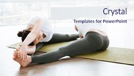  Presentation with stretching - Beautiful presentation theme featuring helth - two pretty young women stretching backdrop and a sky blue colored foreground