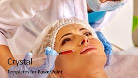  Presentation with anti age - Beautiful theme featuring helth - woman looking up middle-aged backdrop and a coral colored foreground