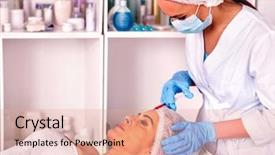  Presentation with spa salon - Slide set consisting of helth - woman middle-aged in spa salon background and a coral colored foreground