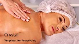  Presentation with beautician - PPT theme consisting of helth - woman middle-aged in spa salon background and a  colored foreground