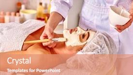  Presentation with spa salon - Slide deck consisting of helth - woman middle-aged look up take background and a coral colored foreground