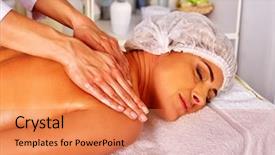  Presentation with spa salon - Colorful presentation theme enhanced with helth - woman middle-aged take back massage backdrop and a  colored foreground