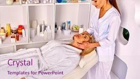  Presentation with anti aging - PPT theme with helth - woman middle-aged take face background and a  colored foreground