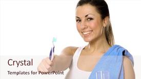  Presentation with tooth brush - Colorful presentation theme enhanced with helth - young woman holding tooth brush backdrop and a  colored foreground