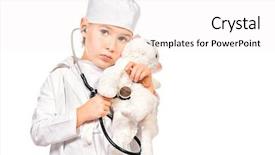  Presentation with isolated paw prints over white - Audience pleasing slide deck consisting of helth education - little boy playing a doctor backdrop and a white colored foreground