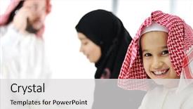  Presentation with middle eastern traditional dishes falafel - Slide set featuring helth education - middle eastern family at home background and a light gray colored foreground