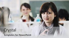  Presentation with chemistry - Slide deck featuring helth education - young woman students group background and a light gray colored foreground