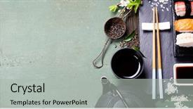  Presentation with asian food - Colorful slide set enhanced with helthy - asian food background black iron backdrop and a light gray colored foreground