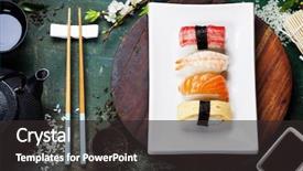  Presentation with asian food - Presentation design featuring helthy - asian food background black iron background and a dark gray colored foreground