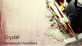  Presentation with sakura - PPT layouts having helthy - chinese tea set chopsticks background and a lemonade colored foreground