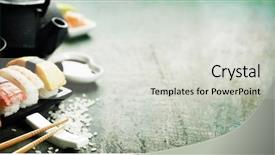 Presentation with rustic wood wooden frame - Beautiful slide deck featuring helthy - closeup of fresh sushi backdrop and a light gray colored foreground
