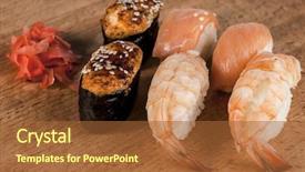  Presentation with salmon fish - Audience pleasing theme consisting of helthy - delicious fresh japanese sushi rolls backdrop and a red colored foreground