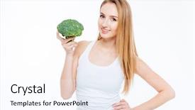 Presentation with cauliflower - Colorful PPT theme enhanced with helthy - smiling beautiful woman holding cauliflower backdrop and a sky blue colored foreground