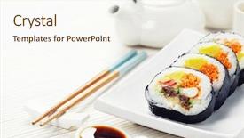  Presentation with set of sushi salmon - Cool new presentation theme with helthy - sushi set green tea backdrop and a cream colored foreground