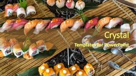  Presentation with set of sushi salmon - Theme with helthy - vareity of sushi seafood set background and a  colored foreground