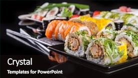  Presentation with hawker food many kind - Colorful presentation theme enhanced with helthy - various kind of sushi food backdrop and a wine colored foreground