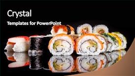  Presentation with hawker food many kind - Slide deck featuring helthy - various kind of sushi food background and a black colored foreground