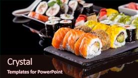 Presentation with sushi - Amazing PPT theme having helthy - various kind of sushi food backdrop and a wine colored foreground