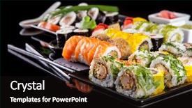  Presentation with served - Slide deck having helthy - various kind of sushi food background and a wine colored foreground