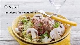  Presentation with tuna - PPT theme with helthy mixed salad with tuna background and a white colored foreground