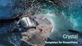  Presentation with volcanoes - Cool new presentation theme with hemisphere - man in hike in volcanoes backdrop and a ocean colored foreground