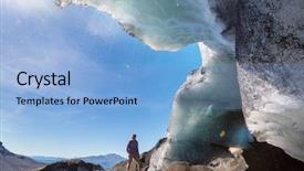  Presentation with volcanoes - Presentation theme with hemisphere - man in hike in volcanoes background and a light blue colored foreground