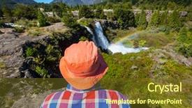  Presentation with volcanoes - Slide set enhanced with hemisphere - man in hike in volcanoes background and a tawny brown colored foreground