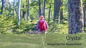  Presentation with volcanoes - PPT theme with hemisphere - man in hike in volcanoes background and a seafoam green colored foreground