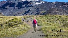  Presentation with volcanoes - Slide set enhanced with hemisphere - man in hike in volcanoes background and a coral colored foreground