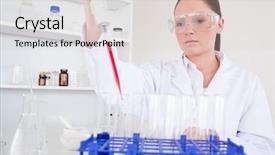  Presentation with lab test - Theme enhanced with hemoglobin - attractive female biologist holding background and a lemonade colored foreground
