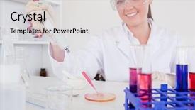  Presentation with pipette - Colorful slide set enhanced with hemoglobin - gorgeous red-haired scientist using backdrop and a lemonade colored foreground