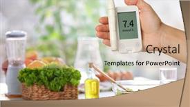  Presentation with glucometer - Presentation design having hemoglobin - male hand holding glucometer background and a soft green colored foreground