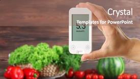  Presentation with glucometer - Slide set consisting of hemoglobin - male hand holding glucometer background and a coral colored foreground