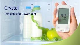  Presentation with glucometer - Slide deck having hemoglobin - male hand holding glucometer background and a sky blue colored foreground