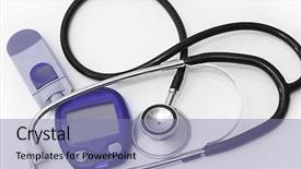  Presentation with blood - PPT theme featuring hemoglobin - stethoscope and device for measuring background and a coral colored foreground