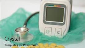  Presentation with measuring blood pressure in haitian - Amazing presentation theme having hemoglobin - stethoscope device for measuring blood backdrop and a seafoam green colored foreground