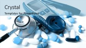  Presentation with blood - Audience pleasing presentation design consisting of hemoglobin - stethoscope pills and device backdrop and a light blue colored foreground