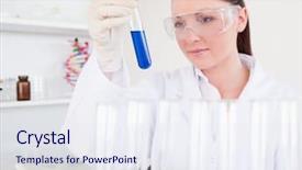  Presentation with lab test - Colorful slide set enhanced with hemophilia - beautiful red-haired woman holding backdrop and a sky blue colored foreground