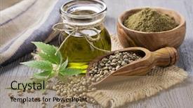  Presentation with hemp oil - Theme consisting of hemp oil n a glass background and a coral colored foreground