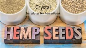  Presentation with hemp - Beautiful PPT theme featuring hemp products seeds hearts shelled seeds and protein powder in small ceramic bowls on a grunge wood with a text in vintage letterpress wood type backdrop and a soft green colored foreground
